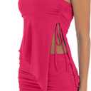 CSDAJIO Women Two Piece Summer Set Club Outfits Drawstring Ruched Side Asymmetrical Tube Top and Bodycon Mini Skirt (Pink, XS)
