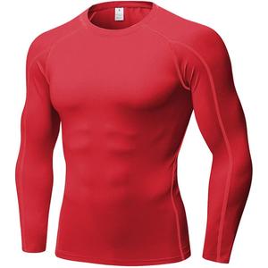 Men's Compression Shirts Long Sleeve Workout Baselayer Quick Dry Athletic T Shirts Sport Running Tops 1/2 Pack (Red)