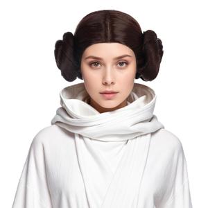 karlery Women Short Dark Brown Wig with Two Buns Princess Cosplay Wig Heat Resistant Synthetic Fiber Brethable Adjustable Size for Halloween Costume Party