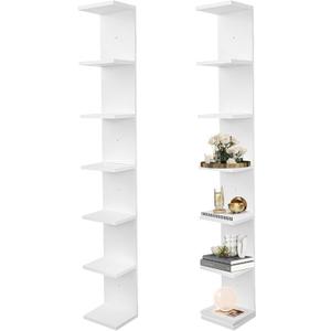 FURAOMEILI 7 Tier Wall Shelf Unit,Vertical Column Floating Storage Home Decor Organizer,White Lack Wall Shelf for Bedroom,Living Room,Office Decor(2 Pack)