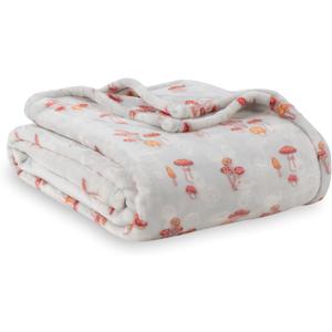 Berkshire Blanket-Classic Heavyweight Soft Printed VelvetLoft Plush Blanket, Full/Queen Size Soft Fuzzy Warm Blanket for Couch Sofa Bed, Mushroom Field Grey, 90in x 90in