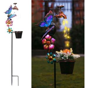 Afirst Solar Outdoor Lights Decorative - Solar Decorative Butterfly Lights Faucet Shaped Twinkling Light Garden Stake Decorations for Pathway Lawn Patio Courtyard Backyard
