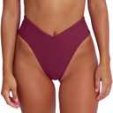 geluboao Women's Bikini Bottom Sexy V Cut High Cut Swimsuit High Waisted Bathing Suit Bottoms (Wine Red) S