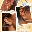 Gold Earrings for Women Flat Back Earrings Hypoallergenic Earring Stacks | 14K Gold Plated Surgical Stainless Steel Earring Set Chain Cartilage Earrings - Helix Piercing Jewelry for Women Trendy Gold