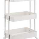 Amazon Basics 3-Tier Rolling Utility Cart, Storage Organizer, Lockable Wheels, Multifunctional Storage, Portable Mobile Shelving Unit, White