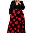 Plus Size Women's 2 Piece Outfits Printed Casual Long Sleeve Wrap Crop Top Maxi Long Dress Flowy Matching Sets, 3XL