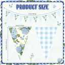 Gilprop 5 Pcs 49 ft Hydrangea Gingham Banner Blue White Flora Checkered Party Decoration Spring Pennant Garlands Paper Triangle Flag for Bridal Baby Shower Garden Wedding Birthday Tea Party Supplies