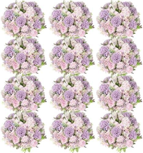 Tigeen Artificial Flowers Artificial Peonies Silk Flowers Faux Peony Fake Peony Silk Hydrangea Bouquet for Wedding Table Centerpiece Floral Vase Decor(Light Purple,12 Bundles)