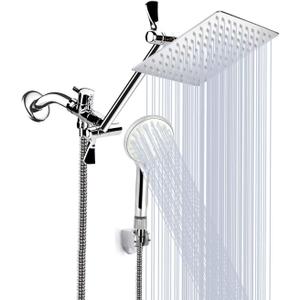 10 Inch High Pressure Rainfall Shower Head/Handheld Shower Combo with 11 Inch Extension Arm, 9 Settings Adjustable Anti-leak with Holder/Hose, Height/Angle Adjustable, Chrome 10 Inch High Pressure Rainfall Shower Head/Handheld Shower Combo with 11 Inch Extension Arm, 9 Settings Adjustable Anti-leak with Holder/Hose, Height/Angle Adjustable, Chrome