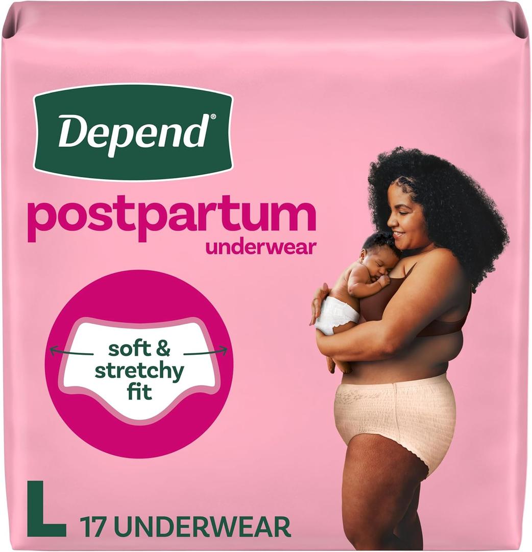 Depend Postpartum Underwear for Women, Adult Incontinence Underwear, Maximum Absorbency, Large, 17 Count