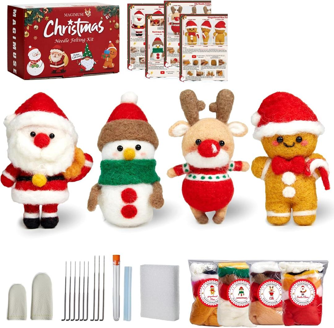 MAGIMUSE Needle Felting Kit, Needle Felting Starter Kit with Basic Felt Tools, Christmas Needle Felting Kit for Beginners, DIY Wool Needle Felting Supplies for Christmas Festival Crafts