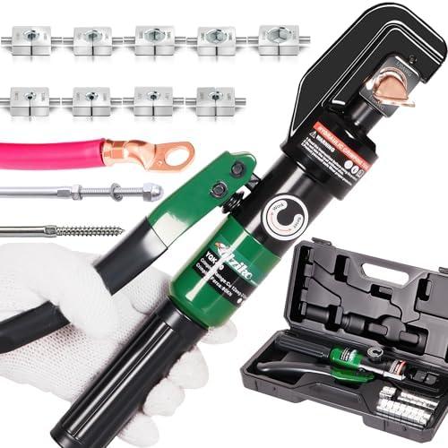 UTZIKO Hydraulic Cable Lug Crimper 10 US TON 12 AWG to 00 (2/0) Electrical Terminal Cable Wire Tool Kit with 9 Die (12awg~00awg Crimping Tool)