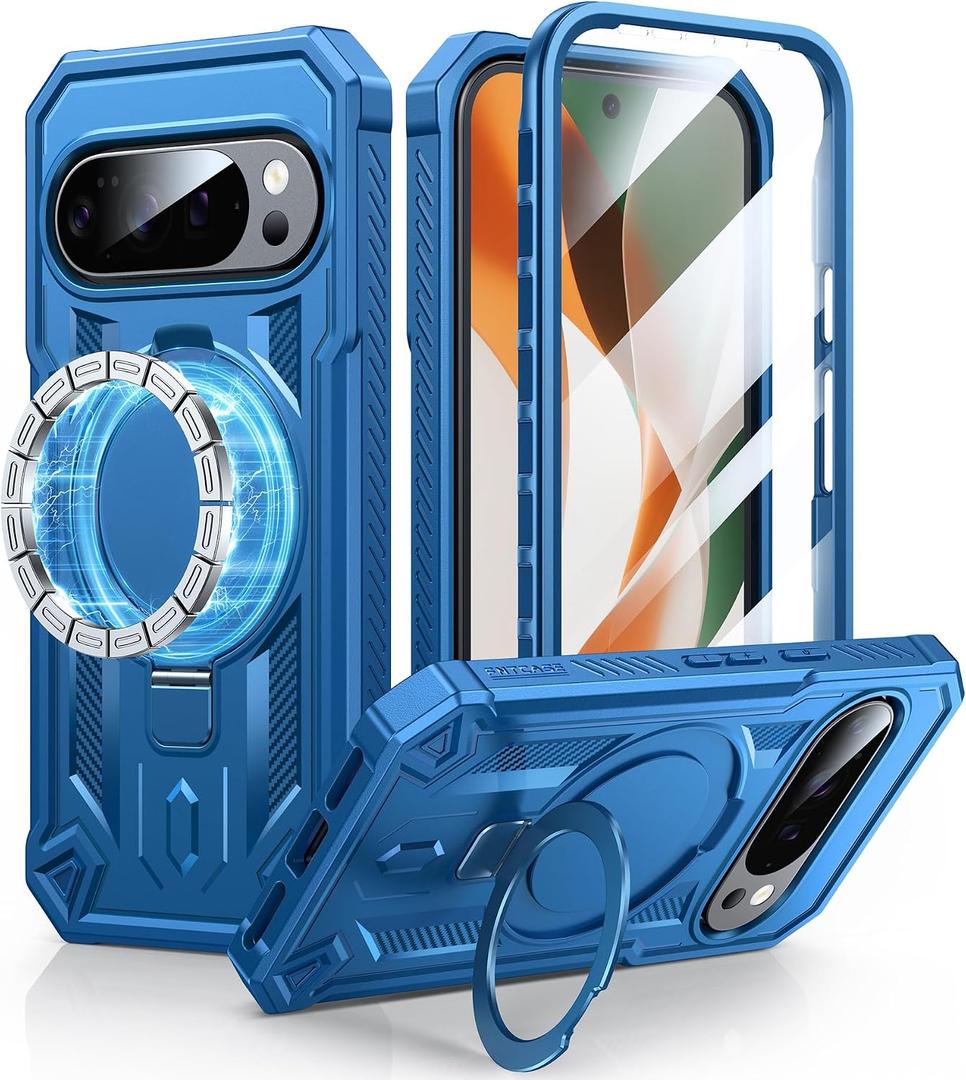 FNTCASE for Google Pixel 10-Pro-XL Case: for 9 Pro XL Case with Ring Holder Magnetic Kickstand Military Grade Shockproof Protective Rugged Cell Phone Cover 5G - 6.8 Inch (Blue)