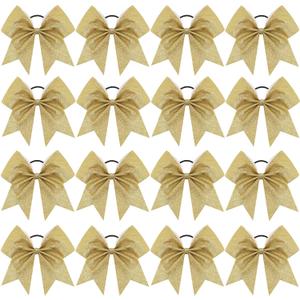 16PCS 8" Large Glitter Cheer Bows for Cheerleaders, CN Sparkly Hair Bows with Elastic Hair Ties Accessories for Teens Girls Women Cheerleading Softball Competition Sports (Gold)