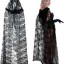 Lace Witch Cape for Women Black Vampire Cloak Gothic Costumes Lace Cape for Cosplay Vampire Women Costume Halloween