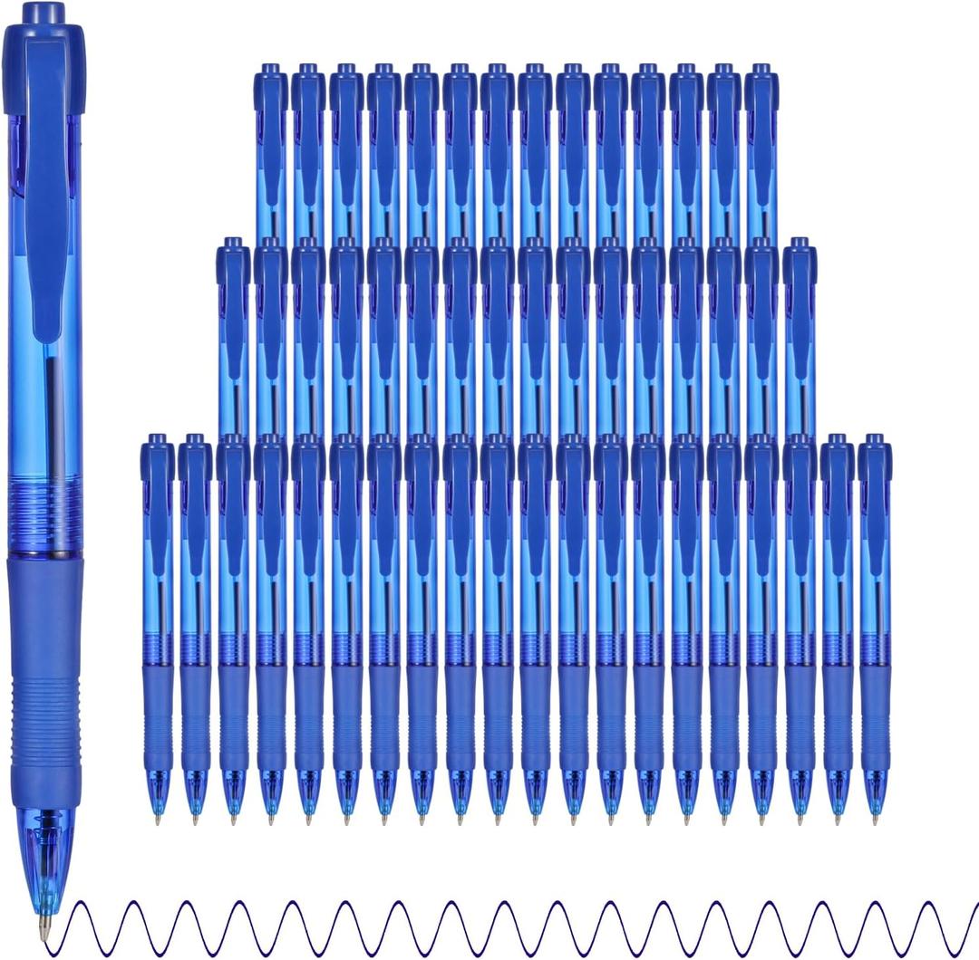 deegtran Pens Bulk, 50 Pack No Bleed Blue Ink Click Pens with Soft Grip, Wholesale Retractable Ballpoint Pens for Office School, Medium Point Smooth 1.0MM