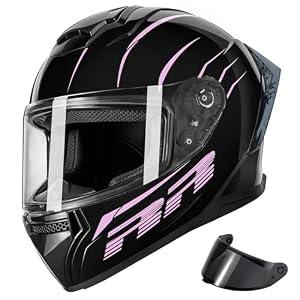 Motorcycle Helmets Full Face for Adults Motorcycle Helmet Men & Women - DOT Approved with 2 Removable Visors (1 Clear + 1 Tinted), Suitable for Powersports, Bike & Motocross Rides (Purple, M)