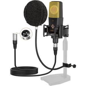 XLR Podcast Microphone Professional Cardioid Studio Condenser Microphone 25mm Large Diaphragm Computer PC Gaming Mic Kit with Upgrade Pop Filter for Vocal Recording,Streaming,YouTube C414