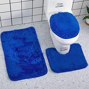 Reyox 3 Pieces Shaggy Bath Mat Set, Soft Absorbent Plush Microfiber Bathroom Rugs, Non Slip Bath Rugs Royal Blue 3 PCS