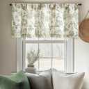 Vangao Linen Valance Curtain Farmhouse Cottage Floral Small Window Curtain Light Filtering for Kitchen Rustic Valance for Living Room Bedroom Rod Pocket 1 Panel Green on Beige 18"L x 50"W