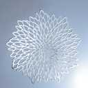 Snowkingdom 18 Pack Silver Placemats Metallic Glitter Vinyl Dinning Table Mats, Decorative Round Leaf Charger Bulk for Winter Thanksgiving Christmas Party Holiday Festive