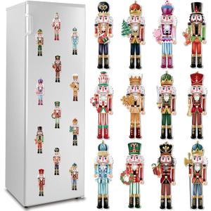 Christmas Nutcracker Refrigerator Magnets Decoration 12Pcs, Magnetic Holiday Nutcracker Car Decals Fridge Garage Door Stickers, Waterproof Decorative Xmas Nutcracker Magnet Accessories for Party Decor