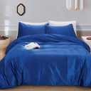 JSD Navy Blue Velvet Microfiber Duvet Cover Set Queen Size, 3 Piece Reversible Duvet Comforter Cover Zipper Closure