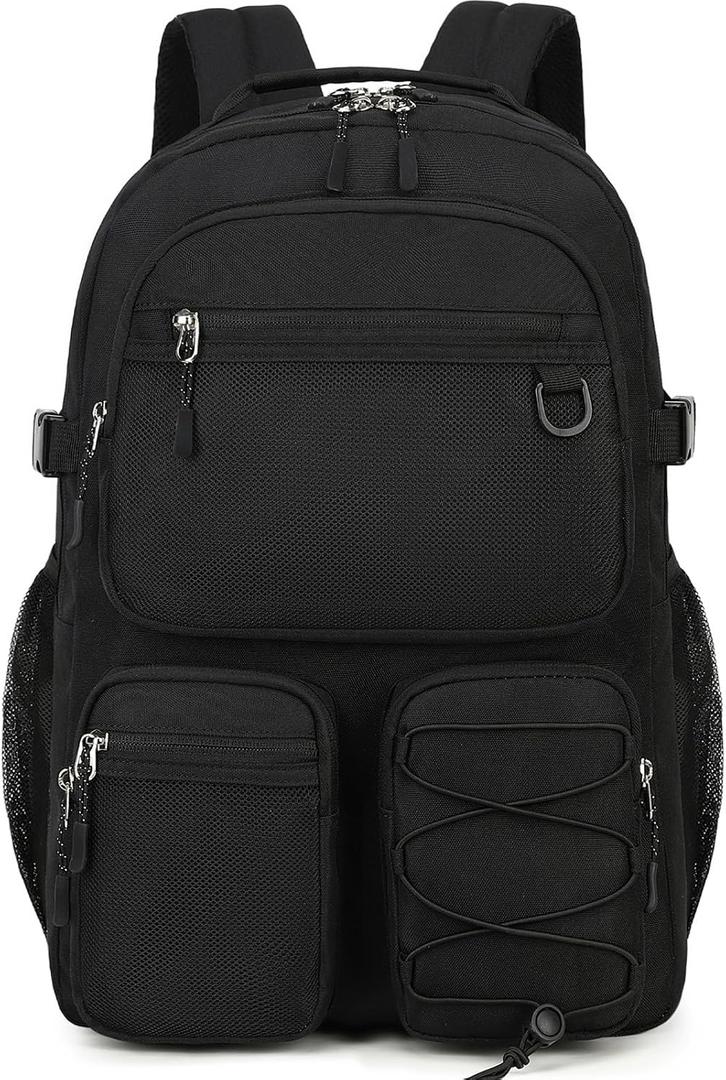 Lohol Water Resistant Daypack with Mulitiple Pockets for School Travel Outdoor College, 15.6 inch Laptop Backpack for Men and Women (Black)