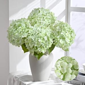Livole 3 Pcs Green Hydrangea Artificial Flowers Latex Real Touch Hydrangea, 21 inch 252 Petals Fake Faux Hydrangeas Flowers for Party Wedding Bouquets Table Centerpieces Floral Arrangements Home Decor