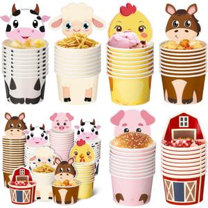 120 Sets Farm Animal Birthday Decorations Farm Birthday Party Paper Snack Cups with Card 8 oz Disposable Paper Animal Food Bowls Treat Ice Cream Cups for Baby Shower Party Supplies
