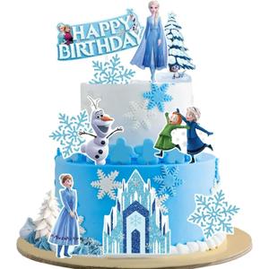 10 Pcs Cute Birthday Cake Toppers, Snow Theme Party Princess Cake Decorations, for Ice Party Supplies