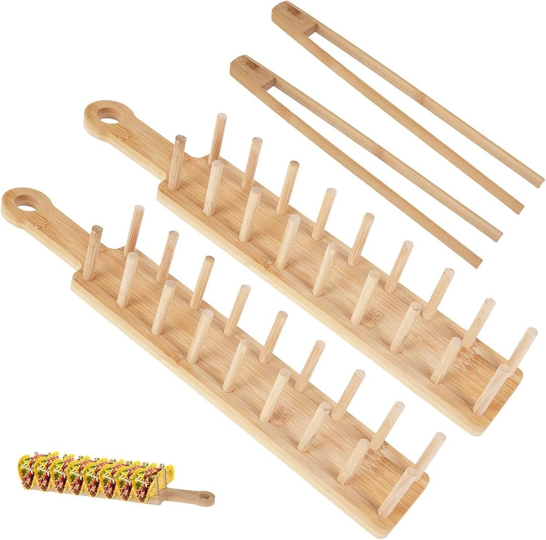 YeeBeny Wood Taco Holder, Bamboo Taco Holders, Each Holds 8 Tacos Each Taco Tray, Taco Holder with Taco Rack for Tortillas Burritos Charcuterie(2 Set)