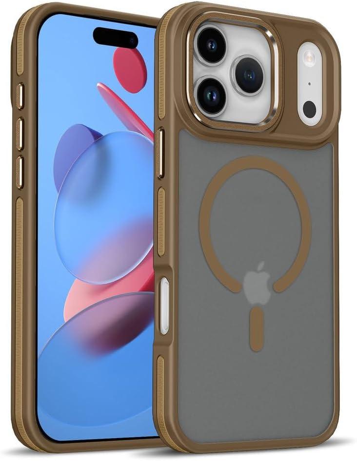 Matte Translucent Magnetic Non-Slip Cover for iPhone 17 16 15 14 13 12 Pro Max 17Air 16 15 14 Plus Wireless Charging Shockproof Cover,Khaki,for iPhone 17 Pro