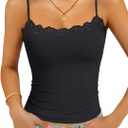 GKBK Built in Bra Womens Padded Lace Tank Tops Double Lined Spaghetti Strap Fitted Layering Club Night Party Cami Shirt (Black, M)