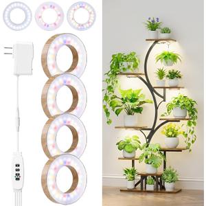 3CCT Grow Lights for Indoor Plants, 192 Full Spectrum LED Plant Light for Indoor Growing with Enhanced Red & Blue, 4/8/12H, 10 Brightness, 2 in 1 Small Ceiling Grow Light Wood Grain, 4-Head