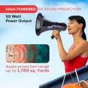 PYLE 50W Megaphone Speaker PA Bullhorn - Built-in Siren, Adjustable Volume Control, 35mm Aux Input, 1554 Meters Range, Perfect for Sports Events, Emergency Drills, and Outdoor Activities, Black