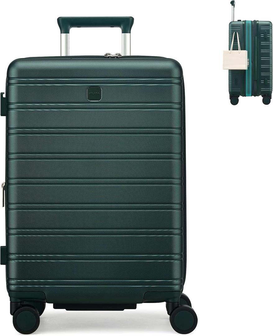 MILADA 24 Inch Expandable Hardside Checked Luggage with Dual 360 Spinner Wheels, Medium Travel Suitcase with TSA Lock, Airline-Approved, Lightweight Durable PC Shell for Travel, Blackish Green