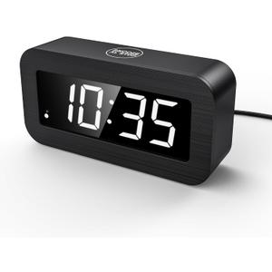 Digital Alarm Clock with Hybrid LED/LCD Time Display, Battery Operated or Plug-in, Small Simple Basic Clock for Travel Home Bedroom Wall (White Display)