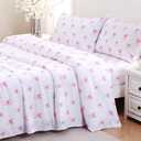 MICORAL Kids Full Sheet Set Pink Bow, 4 Pieces Sheets for Boys & Girls, Soft Printed Microfiber Bed Sheets, Deep Pocket Cozy Toddler Bedding Set, Pink Bow