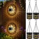4 Pack Solar Lanterns Outdoor Waterproof, Sunflower Solar Garden Decor Gifts for Women Mom Grandma, Hanging Solar Fence Lights Metal Decorations Outside for Yard, Patio, Backyard, Porch