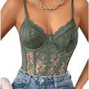 COZYEASE Women's Lace Bustier Cami Bodysuit Plain Sleeveless Slim Fit Sheer Mesh Corset Top Romper Size S
