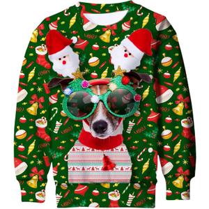 Idgreatim Boys Girls Ugly Christmas Sweater Funny 3D Long Sleeve Xmas Sweatshirt with Fleece Size 4-16 (Green, M)