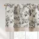 Vangao Linen Valance Curtain Farmhouse Floral Small Window Curtain Double Layer Light Filtering Valance for Kitchen Rustic Drape for Living Room Bedroom 18 Inch Rod Pocket 1 Panel Black on Beige