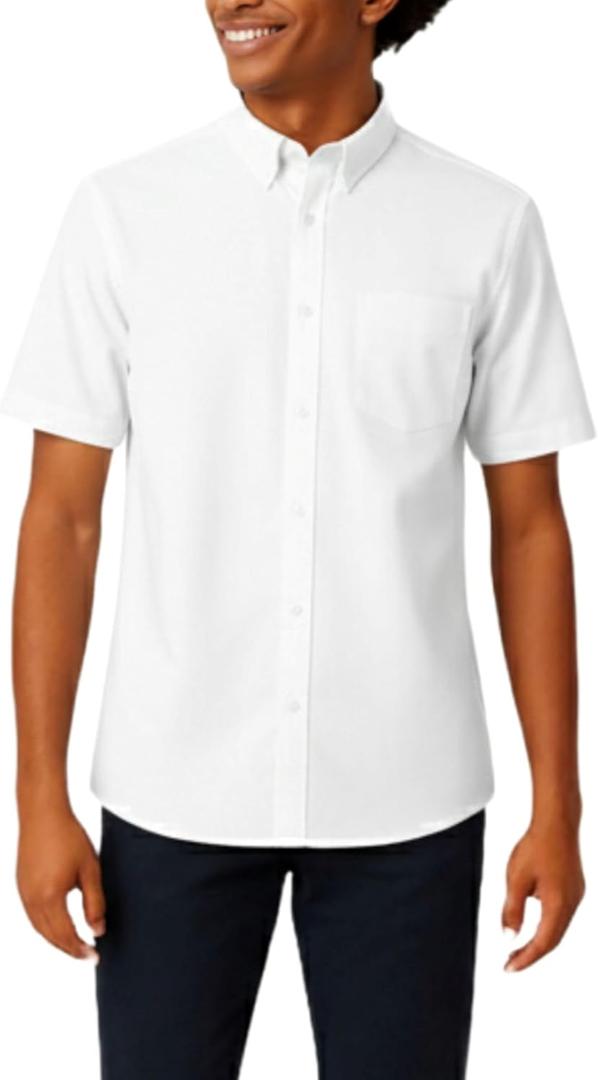 French Toast Men's Short Sleeve Classic Poplin Dress Shirt (Medium, White)