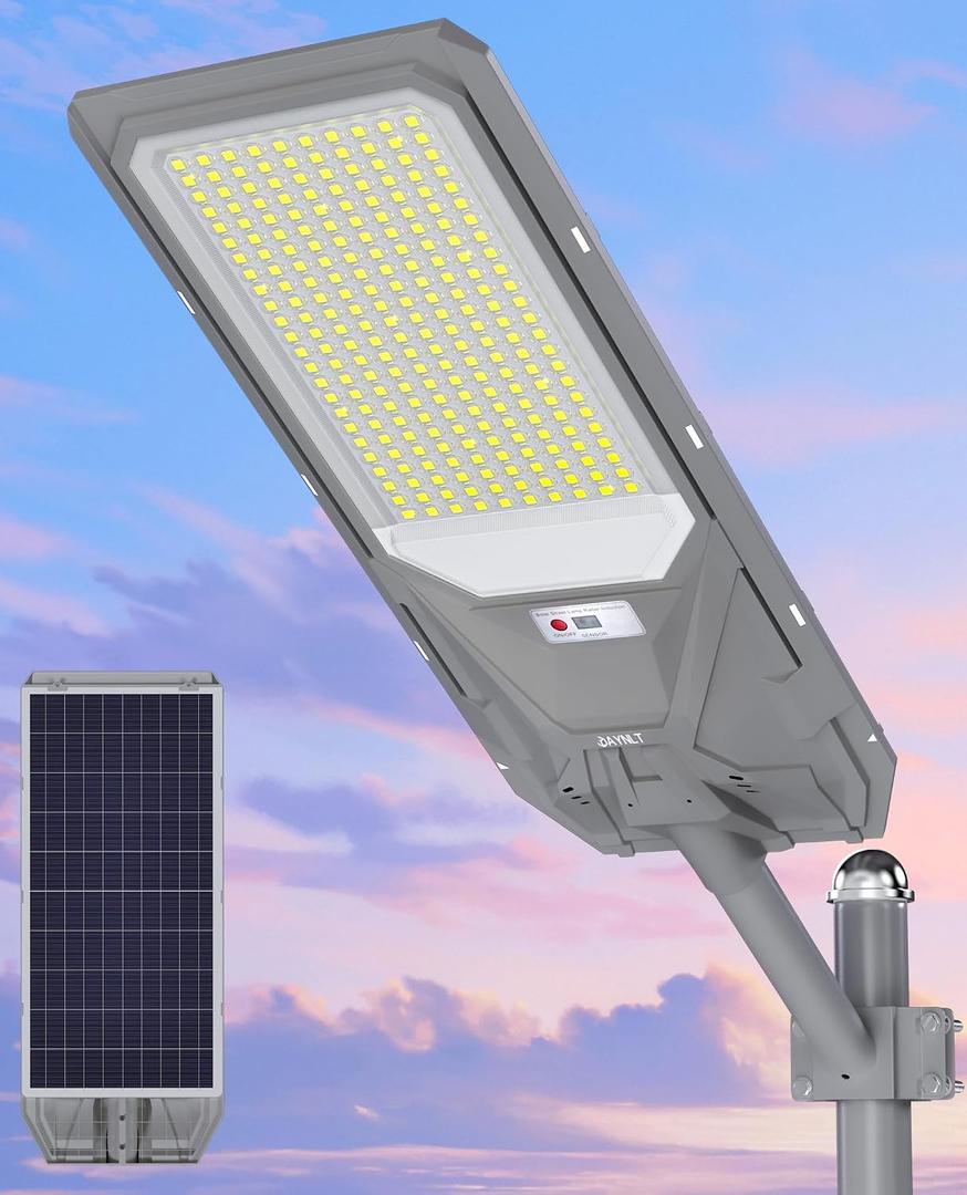 JAYNLT X-12000W Solar Street Lights,6500K Commercial Parking Lot Light Dusk to Dawn,IP68 Waterproof Flood Security Street Lights Motion Sensor for PlayCourt,Farm, 12000W-1Pack