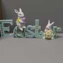 Easter Tabletop Decoration Figurine Centerpiece - Spring Bunny Decor Hand Painted Green Easter Word with 2 Rabbit Easter Decorations for The Home Farmhouse Party 11.75*2.75*5.75 in Newman House Studio