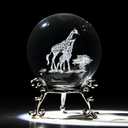 HDCRYSTALGIFTS 60mm 3D Laser Engraved Mom and Baby Giraffes Crystal Ball Paperweight Art Glass Animals Figurine Collectibles Glass Decorative Full Sphere with Stand Giraffe Gifts