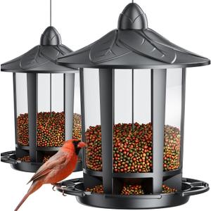 Birdream 2 Pack Bird Feeders for Outdoor Hanging, Classic Castle Design Fun Assembly Bird Feeder, Attracting Wild Birds Cardinals Goldfinches Chickadees Finches Sparrows (Black)