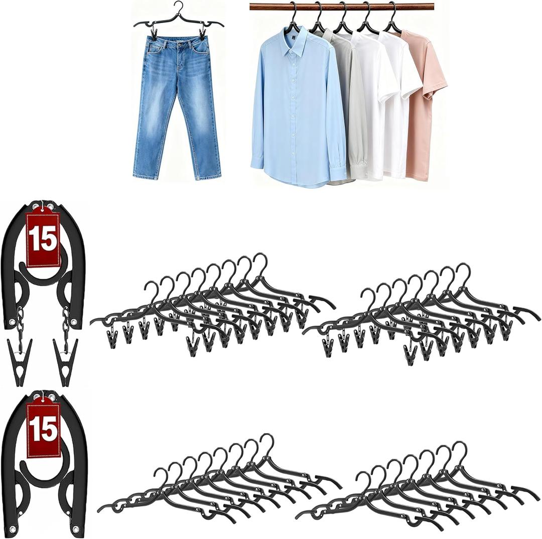 Travel Hangers, Cruise Ship Essentials Travel Essentials, Portable Cruises Must Haves 2025, Folding Hangers for Suitcase, RV Camping Airplane Europe Vacation Essential (30, Black)