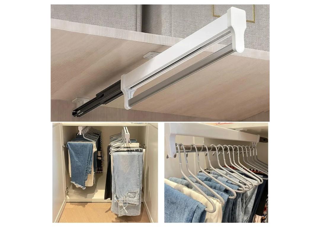Pull Out Closet Valet Rod, Adjustable Sliding Heavy Duty Steel Top Mounted Clothes Storage Hanger Rail for Closet Wardrobe (292mm/11.5inch)